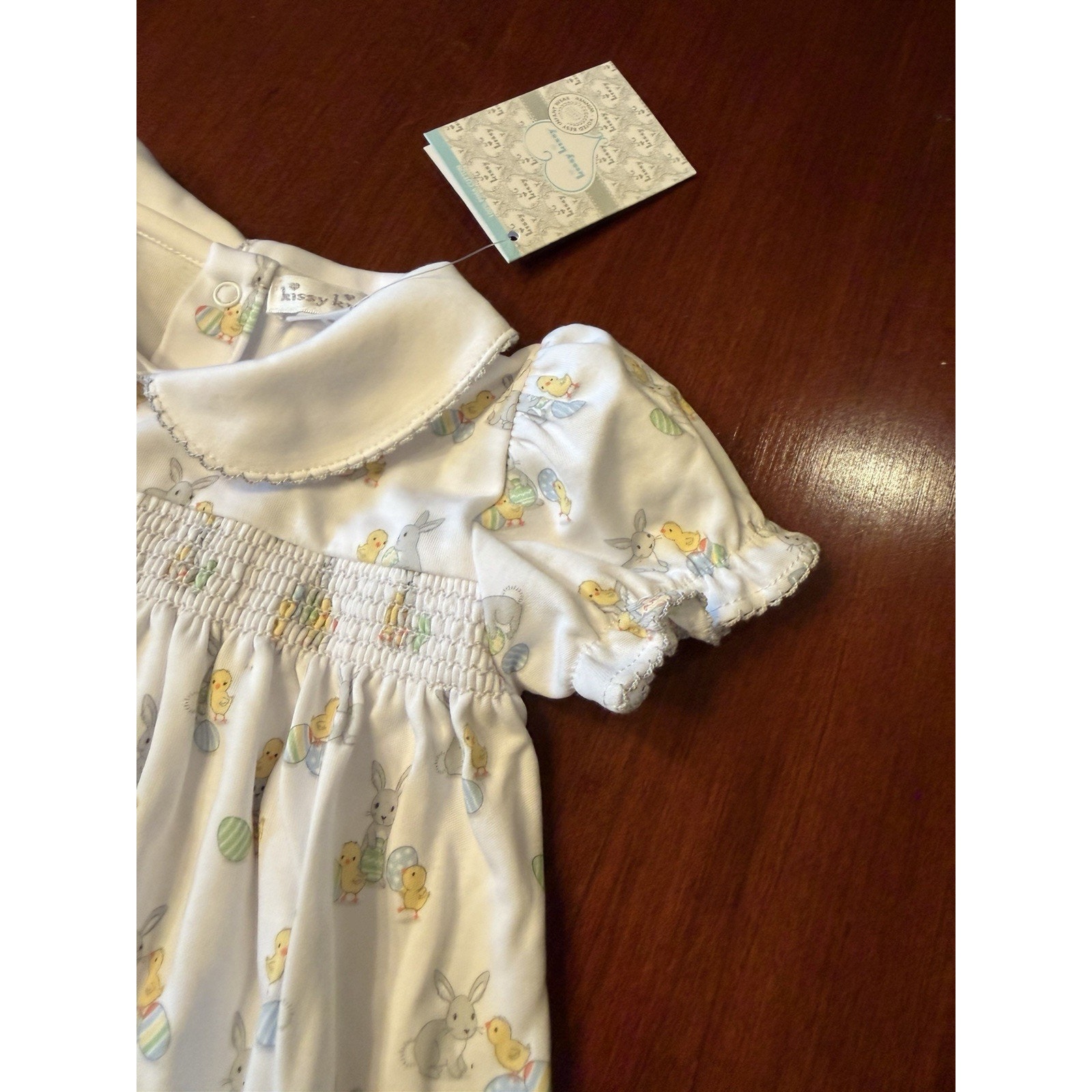 Kissy Kissy Smocked Easter Pima Cotton Peter Pan Collared Dress 6-9 Months Nwt — image 6 of 7